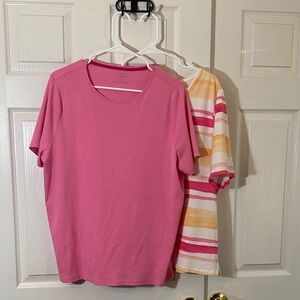 Talbots Pink Short Sleeve Tee and Striped Short Sleeve Tee Set Plus 2X